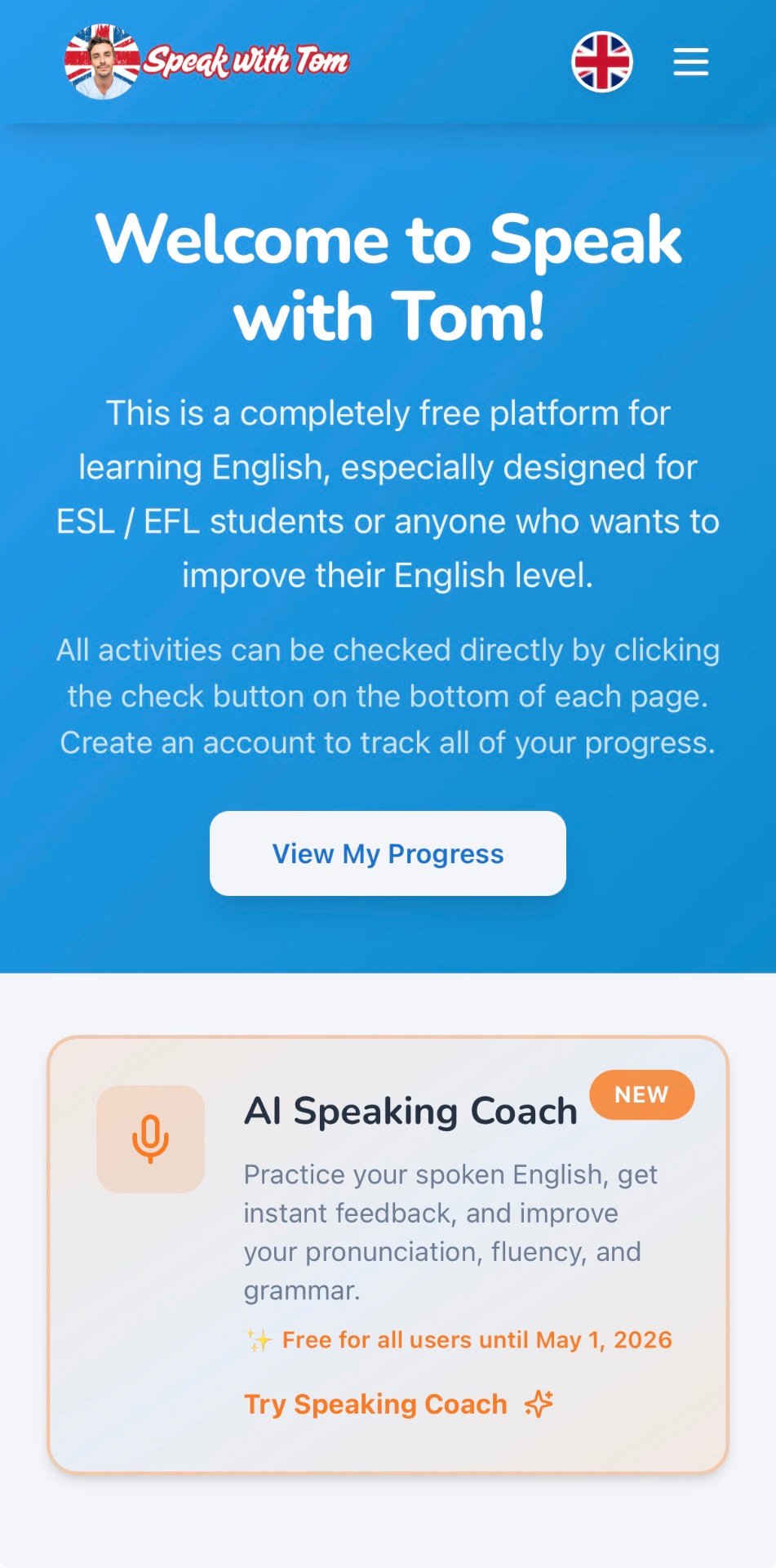 Speak With Tom website displayed on mobile